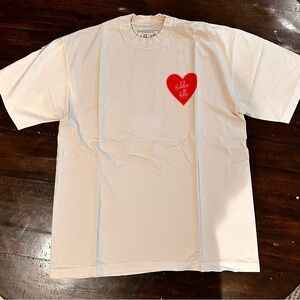 White T-Shirt with Red Heart Patch